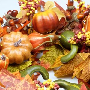 HomeKaren Fall Wreaths for Front Door 22 inch, Fall Door Wreath with Pumpkin, Maple Leaves Autumn Thanksgiving Harvest Festival Decorations Indoor and Outdoor