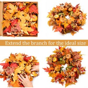 HomeKaren Fall Wreaths for Front Door 22 inch, Fall Door Wreath with Pumpkin, Maple Leaves Autumn Thanksgiving Harvest Festival Decorations Indoor and Outdoor