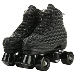 jessie womens roller skates water ripple high-top roller skates four-wheel roller skates shiny roller skates for adult youth boys girls outdoor with shoes bag (black ripple,us:8)