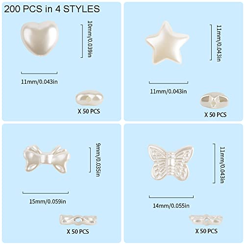 200 PCs ABS Imitation Pearl Beads - 10mm White Butterfly Star Heart Bowknot Beads - Aesthetic Beads for Jewelry Making Bracelets Necklace