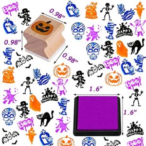 HOWAF 16pcs Halloween Stamps for Kids Crafts with Ink Pad 4pcs, Wooden Stamps for Kids Halloween DIY Scrapbooking Card Making, Halloween Party Bag Fillers for Kids Halloween Party Favor Gift