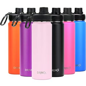 drinco stainless steel water bottle spout lid vacuum insulated double wall water bottle wide mouth (40oz 32oz 22oz 18oz 14oz) leak proof keeps cold or hot (22 oz, 22oz flamingo pink)