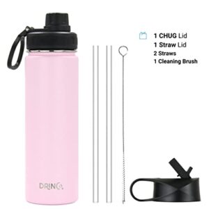 DRINCO Stainless Steel Water Bottle Spout Lid Vacuum Insulated Double Wall Water Bottle Wide Mouth (40oz 32oz 22oz 18oz 14oz) Leak Proof Keeps Cold or Hot (22 oz, 22oz Flamingo Pink)