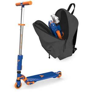 valor kick scooter toy, ultra compact & lightweight foldable scooter kids with abec7 wheel bearing, outdoor toys for kids ages 8-12 and up, blue & orange