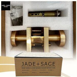 JADE + SAGE Harper Gold Door Knob - Keyless Privacy Locking Interior Door Handle, Modern Door Knob, Square Rosette, Gold Plated Interior Door Handle, Mid-Century Modern Door Knob, Gold Finish