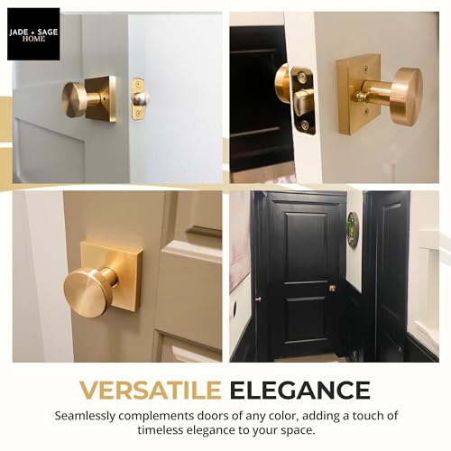 JADE + SAGE Harper Gold Door Knob - Keyless Privacy Locking Interior Door Handle, Modern Door Knob, Square Rosette, Gold Plated Interior Door Handle, Mid-Century Modern Door Knob, Gold Finish