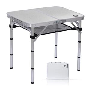 nice c card table, folding picnic table, small table, adjustable height folding table, camping, outdoor, portable lightweight aluminum, with carry handle for beach, indoor, office (small)