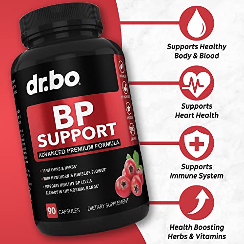 DR. BO Blood BP Support Supplement - Healthy Herbal Garlic & Natural Hibiscus Supplement Health Herbs Vitamin Formula - Hawthorn Pills Heart Vitamins Blend Flow Supplements Capsules for Women & Men