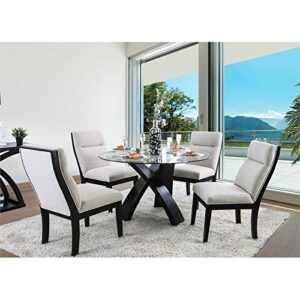 BOWERY HILL 52" Glass Top Round Modern Solid Wood Dining Table in Black