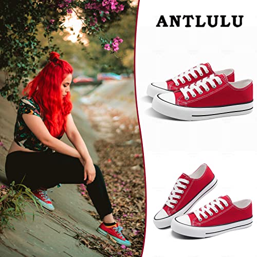 ANTLULU Women’s Canvas Shoes Low Top and Lace up Fashion Casual Sneakers Black and White Classic (5, Red, Numeric_5)