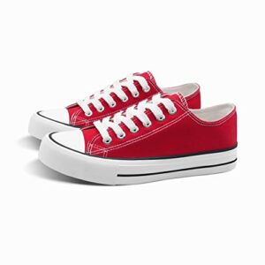 ANTLULU Women’s Canvas Shoes Low Top and Lace up Fashion Casual Sneakers Black and White Classic (5, Red, Numeric_5)