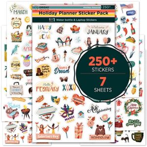 happy holiday seasonal planner stickers - 500+ cute stickers for daily planners – monthly events, halloween, calendars, journal, female empowerment, teachers, 6 water bottle stickers pack