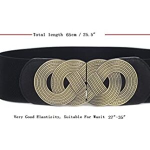 Swtddy 3 Pack Women's Vintage Wide Elastic Stretch Waist Belt Waistband (3 Design Black Color, Suit For Waist Size 27"-35")