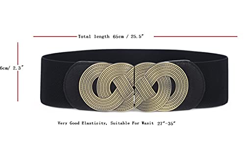 Swtddy 3 Pack Women's Vintage Wide Elastic Stretch Waist Belt Waistband (3 Design Black Color, Suit For Waist Size 27"-35")