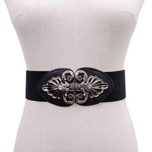 Swtddy 3 Pack Women's Vintage Wide Elastic Stretch Waist Belt Waistband (3 Design Black Color, Suit For Waist Size 27"-35")