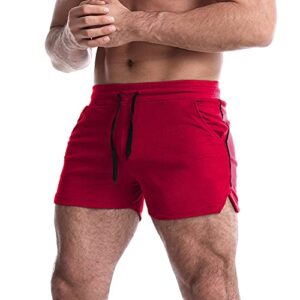 men's 5 inch inseam workout shorts athletic gym shorts bodybuilding short shorts casual running shorts red us l