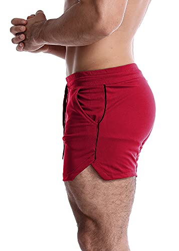 Men's 5 Inch Inseam Workout Shorts Athletic Gym Shorts Bodybuilding Short Shorts Casual Running Shorts Red US L