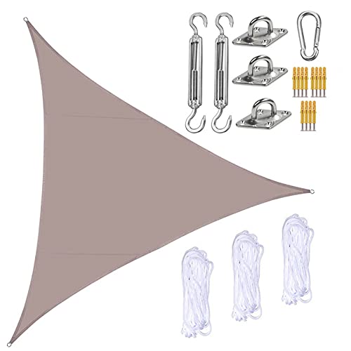 JLCP Garden Sun Sail Shade,4.5X4.5X4.5 Triangle Waterproof Sail Canopy with Fixing Kit 90% UV-Block Breathable Sun Shade for Patio/Lawn/Balcony/Swimming Pool/Playground,Light Brown