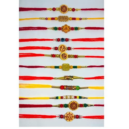 Rakhi for Little Bro, Raksha Bandhan Gifts, Rakhi Thread for Bhaiya, Bhabhi, Sister, Multiple Design with Vary Color - Set of 12