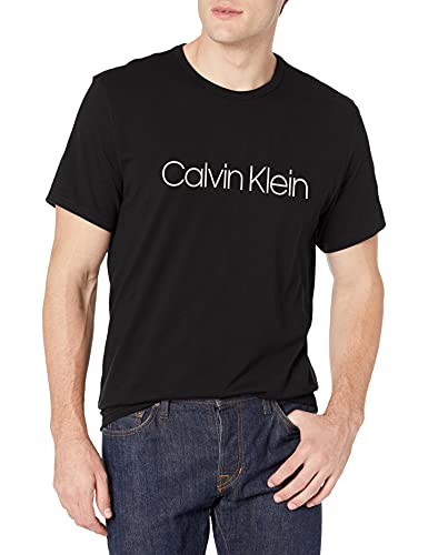 Calvin Klein Men's Chill Short Sleeve Crew Neck, Black W White Logo, L