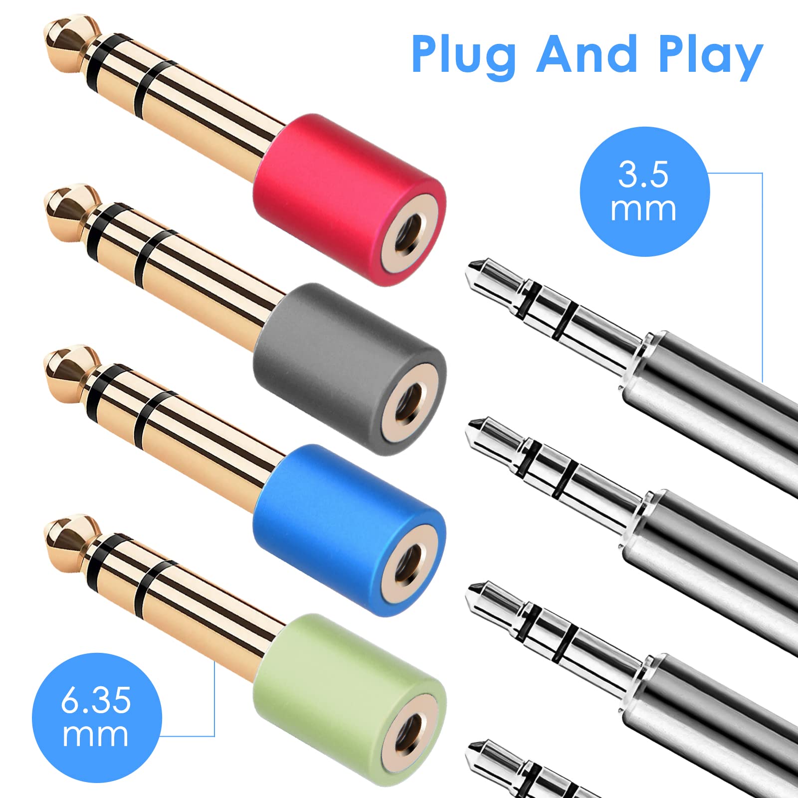 6.35mm 1/4 Male to 3.5mm 1/8 Female Stereo Headphone Adapter Audio Jack Plug Gold Plated for Speaker Headphone Guitar Digital Piano Amp, 4 Pack