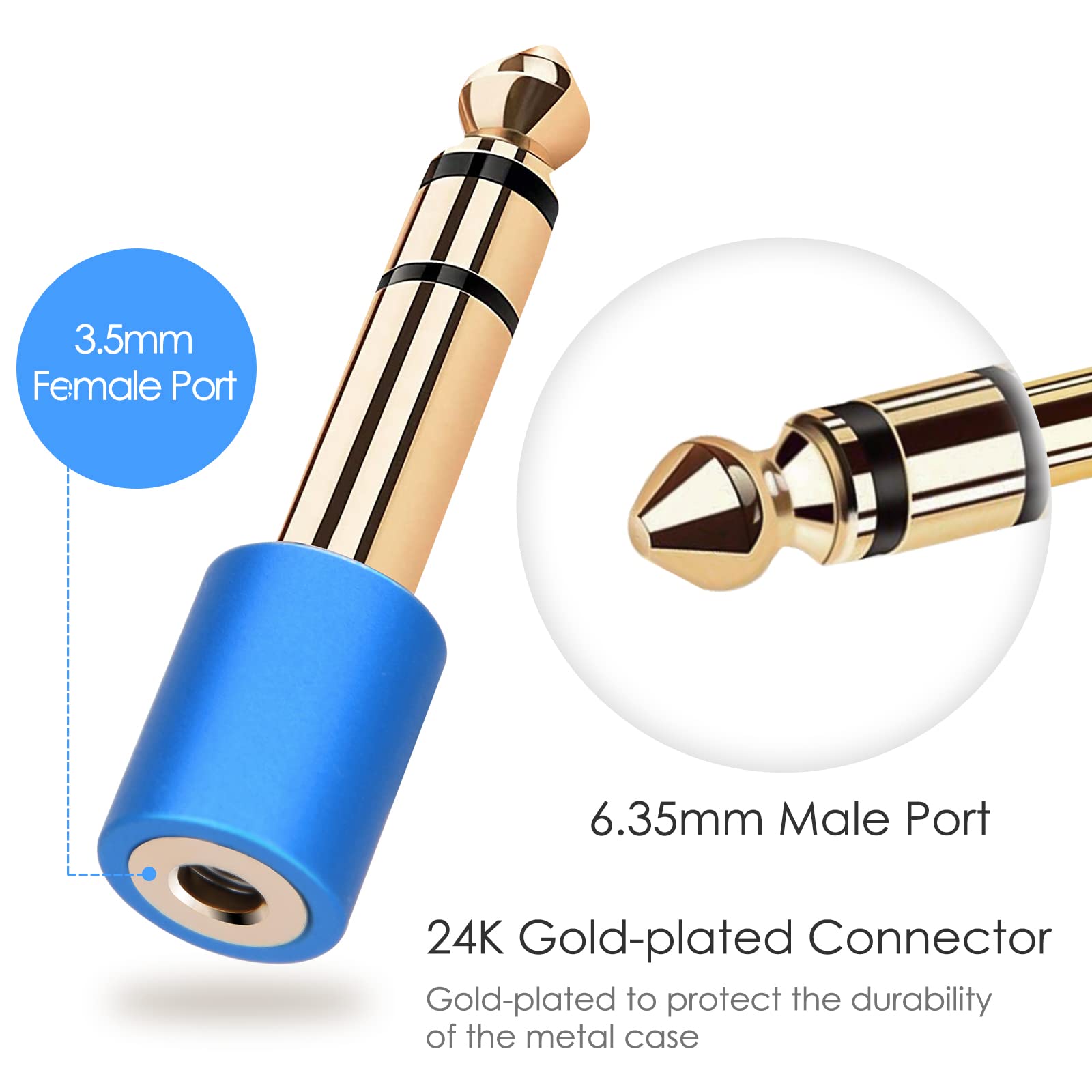 6.35mm 1/4 Male to 3.5mm 1/8 Female Stereo Headphone Adapter Audio Jack Plug Gold Plated for Speaker Headphone Guitar Digital Piano Amp, 4 Pack