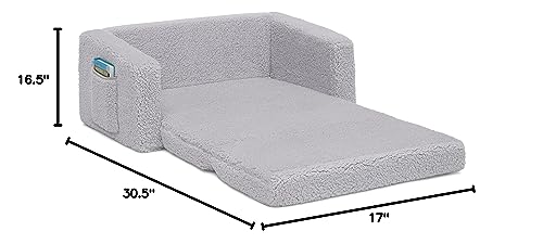 Delta Children Cozee Flip-Out Sherpa 2-in-1 Convertible Sofa to Lounger for Kids, Grey