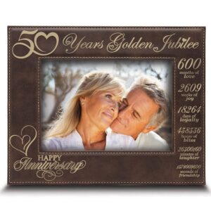 bella busta-50 years golden jubilee-50th anniversary couple, husband, wife - engraved leather picture frame (5x7 horizontal)