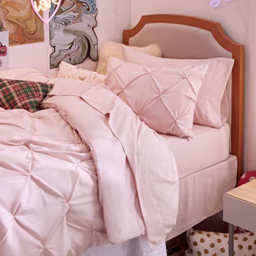 Bedsure Pink Twin Comforter Set for Girls - 5 Pieces Twin Bedding Sets, Pinch Pleat Pink Twin Bed in a Bag with Comforter, Sheets, Pillowcase & Sham, Kids Bedding Set