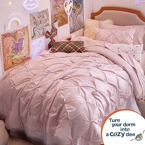 Bedsure Pink Twin Comforter Set for Girls - 5 Pieces Twin Bedding Sets, Pinch Pleat Pink Twin Bed in a Bag with Comforter, Sheets, Pillowcase & Sham, Kids Bedding Set