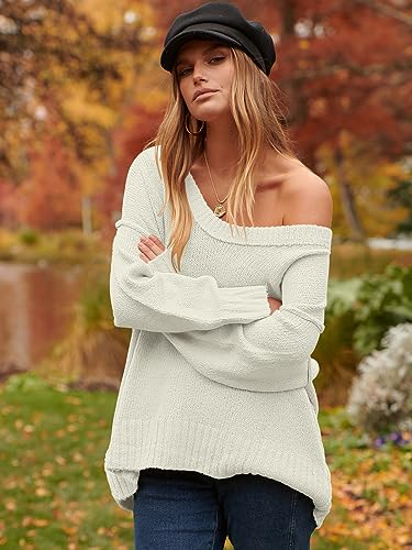 ANRABESS Women's Oversized Sweater Casual Off Shoulder Scoop Neck Long Batwing Sleeve Knit Baggy Slouchy Pullover Tunic Jumper Cute Warm Fall Winter Outfits Tops 38CH9-mibai-S