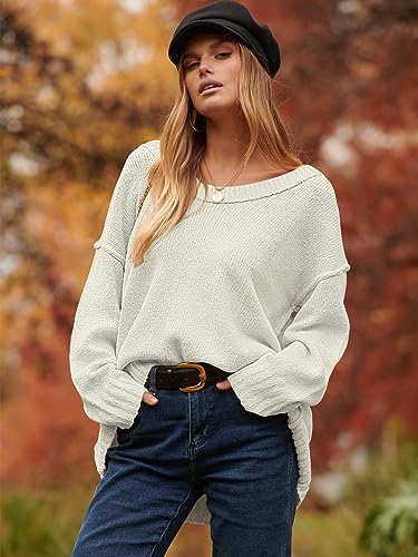 ANRABESS Women's Oversized Sweater Casual Off Shoulder Scoop Neck Long Batwing Sleeve Knit Baggy Slouchy Pullover Tunic Jumper Cute Warm Fall Winter Outfits Tops 38CH9-mibai-S