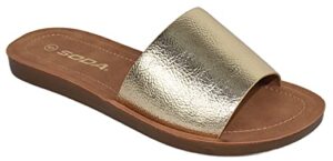 soda shoes women flip flops basic plain slippers slip on sandals slides casual peep toe beach efron-s gold 8