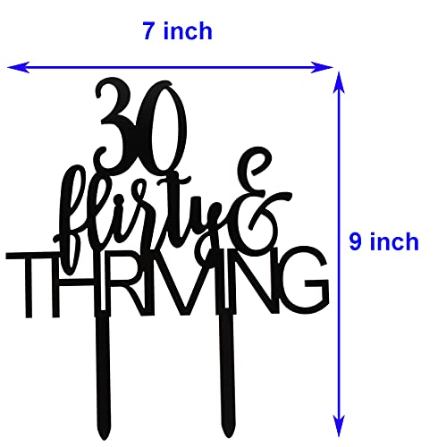 30 Flirty & Thriving Cake Topper, Funny 30th Birthday Party Decor,Dirty Thirty Cake Topper,Birthday Party Decorations Supplies(Black)