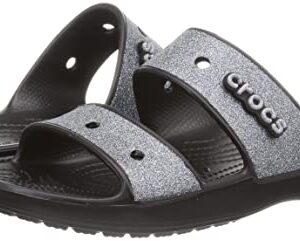 Crocs Unisex Classic Graphic Two-Strap Slide Sandals, Black/Black, 9 US Women