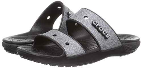 Crocs Unisex Classic Graphic Two-Strap Slide Sandals, Black/Black, 9 US Women