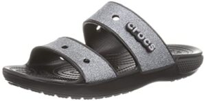 crocs unisex classic graphic two-strap slide sandals, black/black, 9 us women