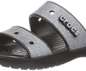 Crocs Unisex Classic Graphic Two-Strap Slide Sandals, Black/Black, 9 US Women