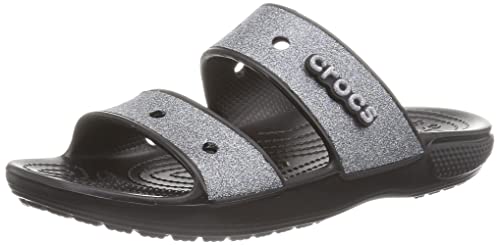 Crocs Unisex Classic Graphic Two-Strap Slide Sandals, Black/Black, 9 US Women