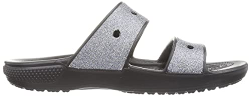 Crocs Unisex Classic Graphic Two-Strap Slide Sandals, Black/Black, 9 US Women