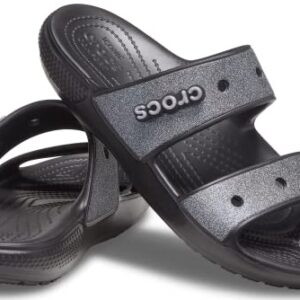 Crocs Unisex Classic Graphic Two-Strap Slide Sandals, Black/Black, 9 US Women