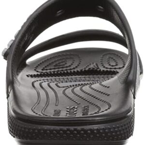 Crocs Unisex Classic Graphic Two-Strap Slide Sandals, Black/Black, 9 US Women