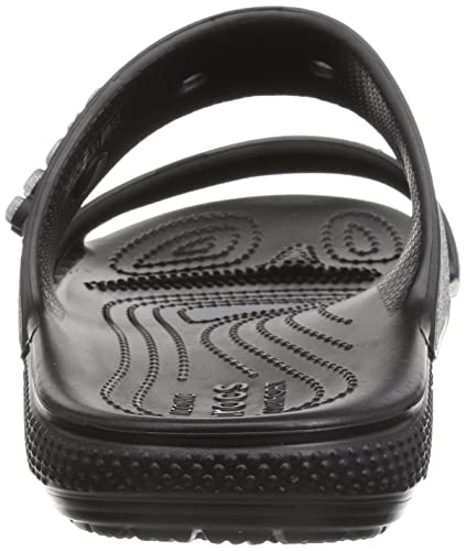 Crocs Unisex Classic Graphic Two-Strap Slide Sandals, Black/Black, 9 US Women