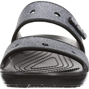 Crocs Unisex Classic Graphic Two-Strap Slide Sandals, Black/Black, 9 US Women