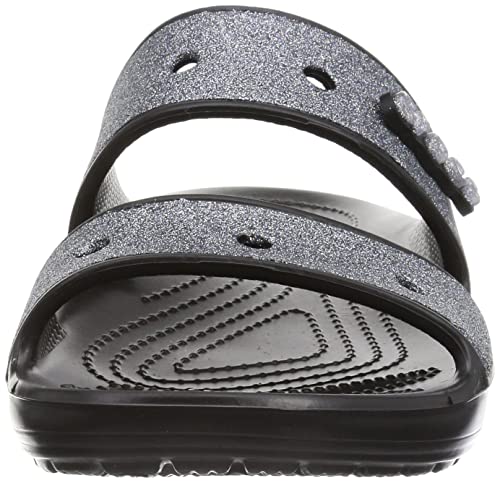 Crocs Unisex Classic Graphic Two-Strap Slide Sandals, Black/Black, 9 US Women