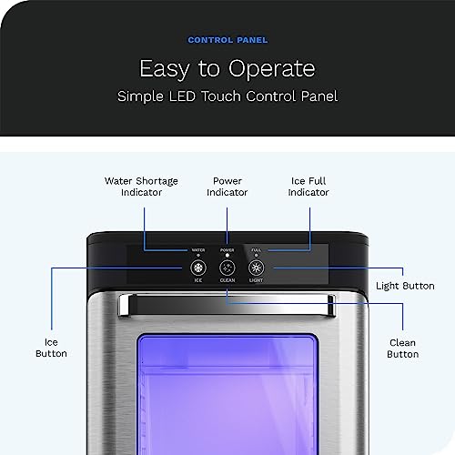 hOmeLabs Countertop Nugget Ice Maker - Stainless Steel with Touch Screen - Portable and Compact - Chewable Nugget Ice Machine - Produces Up to 44lb of Ice Per Day