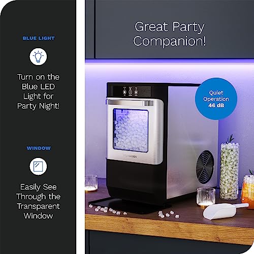 hOmeLabs Countertop Nugget Ice Maker - Stainless Steel with Touch Screen - Portable and Compact - Chewable Nugget Ice Machine - Produces Up to 44lb of Ice Per Day