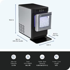 hOmeLabs Countertop Nugget Ice Maker - Stainless Steel with Touch Screen - Portable and Compact - Chewable Nugget Ice Machine - Produces Up to 44lb of Ice Per Day