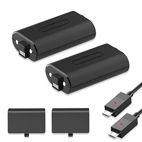 Rechargeable Battery Pack for Xbox One Controller,2x1200mAh Lithium Xbox Batteries+2x8.2Ft Micro USB Charging Cable+2pcs Handle Battery Cover Black for Xbox One/Xbox One S|X/Xbox One Elite Controllers