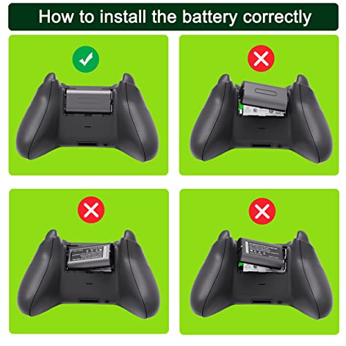 Rechargeable Battery Pack for Xbox One Controller,2x1200mAh Lithium Xbox Batteries+2x8.2Ft Micro USB Charging Cable+2pcs Handle Battery Cover Black for Xbox One/Xbox One S|X/Xbox One Elite Controllers